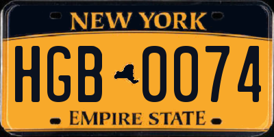 NY license plate HGB0074