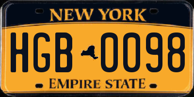 NY license plate HGB0098