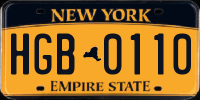 NY license plate HGB0110