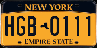 NY license plate HGB0111