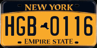 NY license plate HGB0116