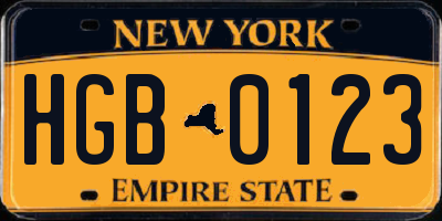 NY license plate HGB0123