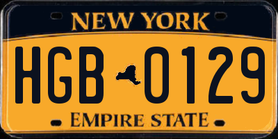 NY license plate HGB0129