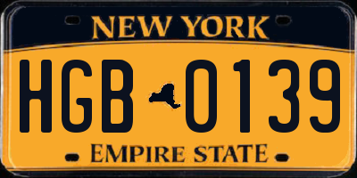 NY license plate HGB0139