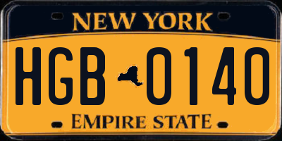 NY license plate HGB0140