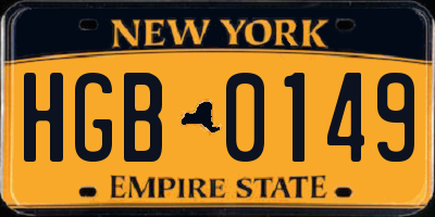 NY license plate HGB0149