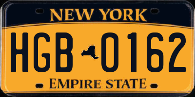 NY license plate HGB0162