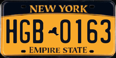 NY license plate HGB0163