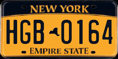 NY license plate HGB0164