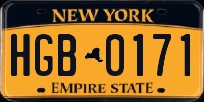 NY license plate HGB0171