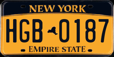 NY license plate HGB0187