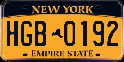 NY license plate HGB0192