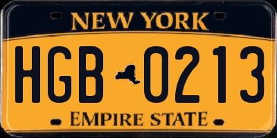 NY license plate HGB0213