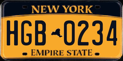 NY license plate HGB0234
