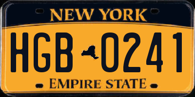 NY license plate HGB0241