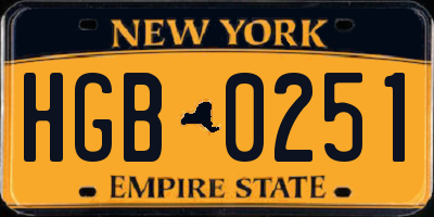 NY license plate HGB0251