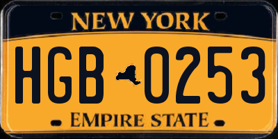 NY license plate HGB0253