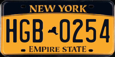 NY license plate HGB0254