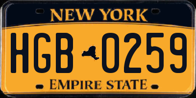 NY license plate HGB0259