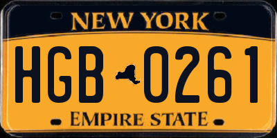 NY license plate HGB0261