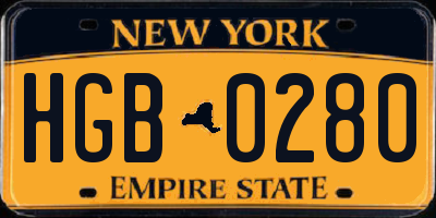 NY license plate HGB0280