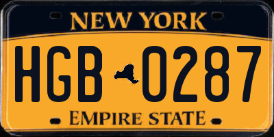 NY license plate HGB0287
