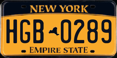 NY license plate HGB0289
