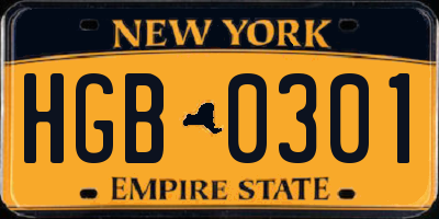 NY license plate HGB0301