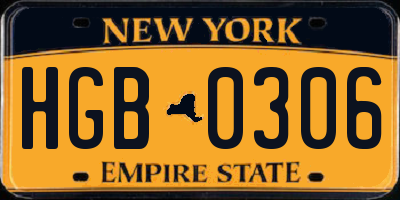 NY license plate HGB0306