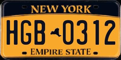 NY license plate HGB0312