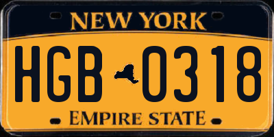 NY license plate HGB0318