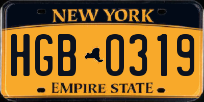 NY license plate HGB0319