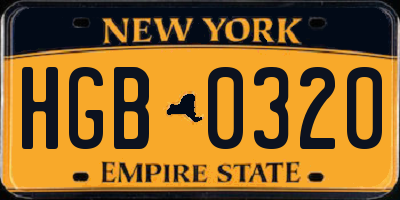 NY license plate HGB0320