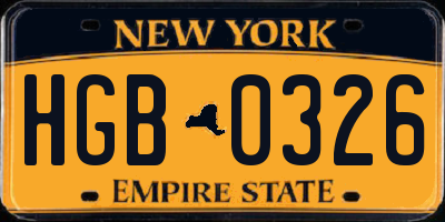 NY license plate HGB0326