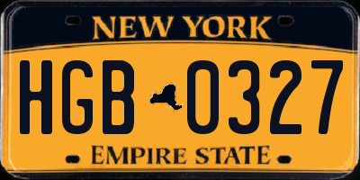 NY license plate HGB0327