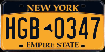 NY license plate HGB0347
