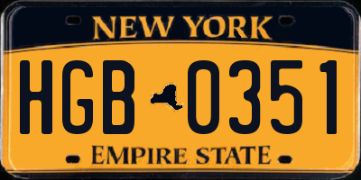 NY license plate HGB0351