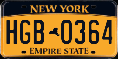 NY license plate HGB0364
