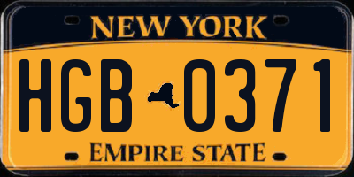 NY license plate HGB0371