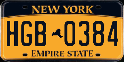 NY license plate HGB0384