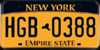 NY license plate HGB0388