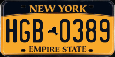 NY license plate HGB0389