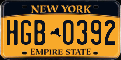 NY license plate HGB0392