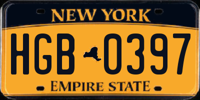 NY license plate HGB0397