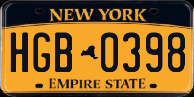 NY license plate HGB0398