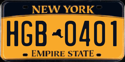 NY license plate HGB0401
