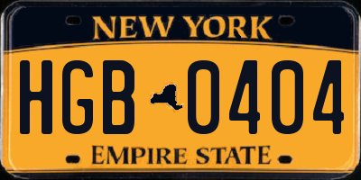 NY license plate HGB0404