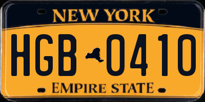 NY license plate HGB0410