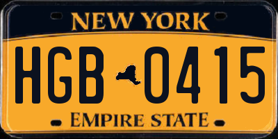 NY license plate HGB0415