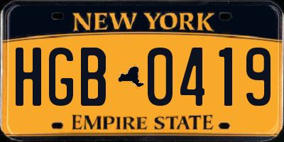 NY license plate HGB0419